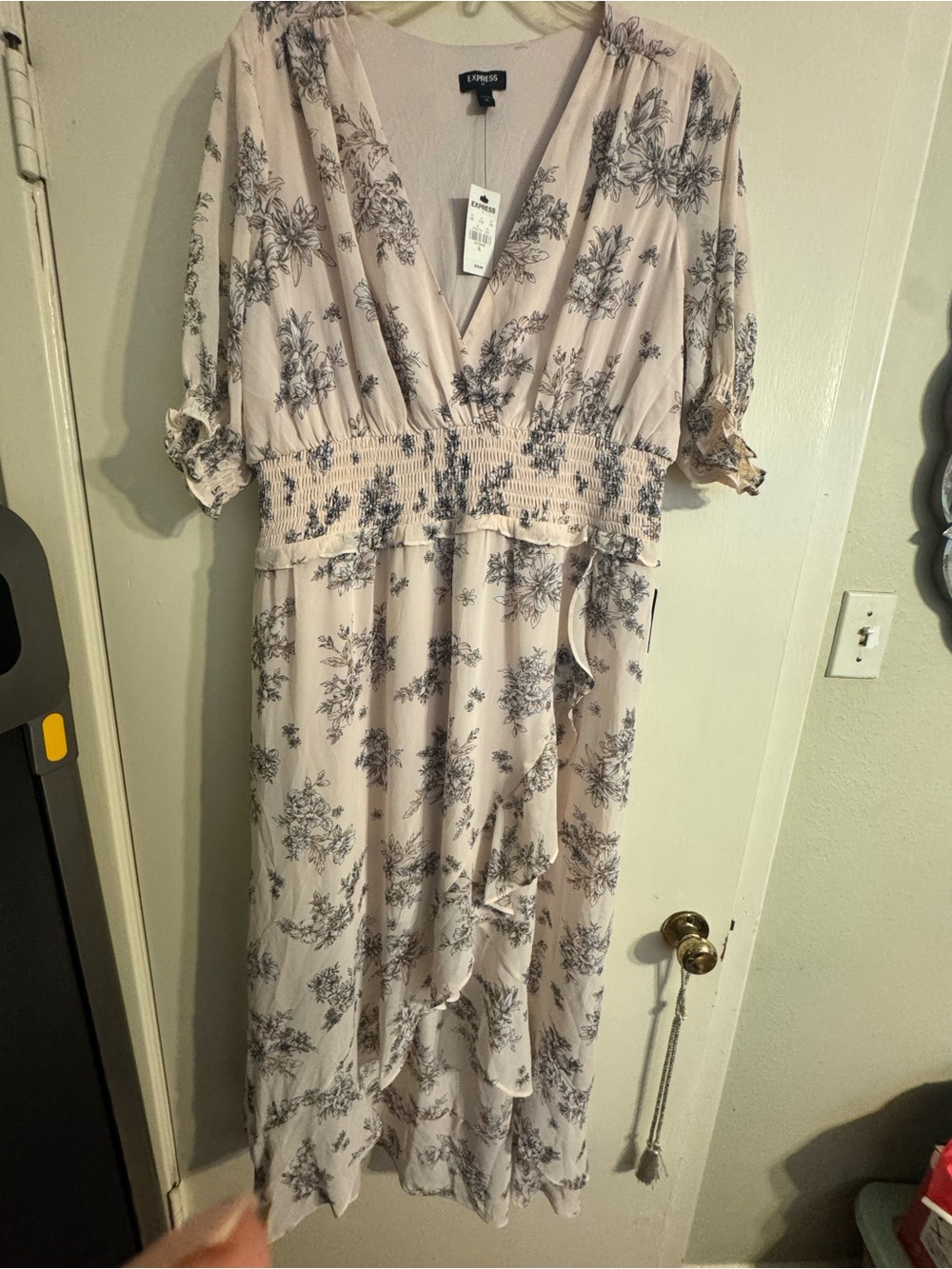 Express Blush Pink Floral Wrap Midi Dress